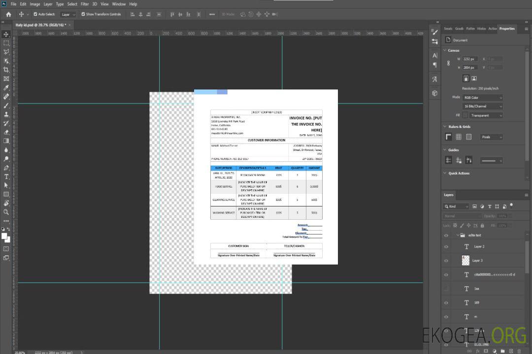 Modèle de facture immobilière vierge template